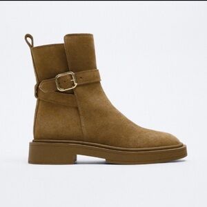 NWT. Zara Brown Leather Split Suede Faux Fur Ankle Boots. Size 9.